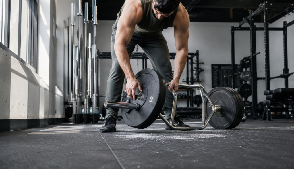 Lifter performing a barbell back squat during a 5x5 strength session